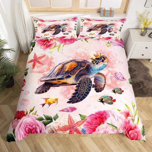 Girls Floral Turtle Bed Set