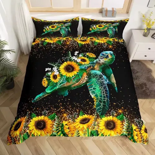 Sunflowers Turtle Print Bed Set