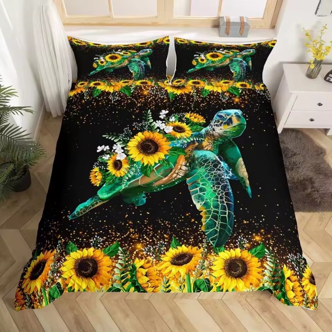 Sunflowers Turtle Print Bed Set
