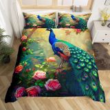 Forest Peacock Print Bed Set