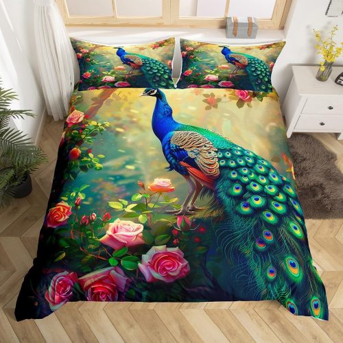Forest Peacock Print Bed Set