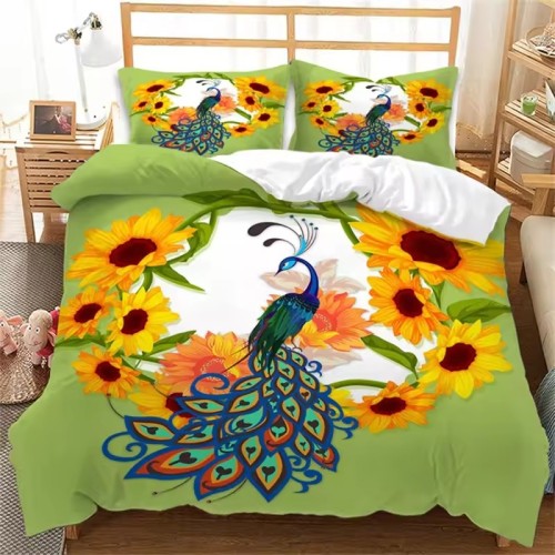 Cartoon Peacock Print Bed Set
