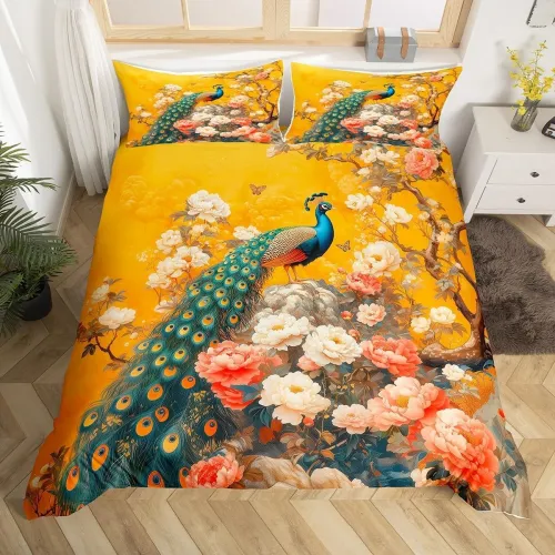 Bohemian Peacock Print Bed Set
