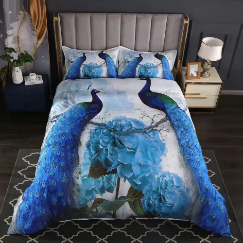Rose Peacock Print Bed Set