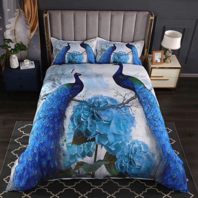 Rose Peacock Print Bed Set