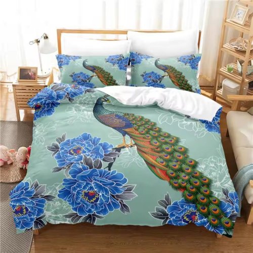 Peacock Floral Print Bed Set