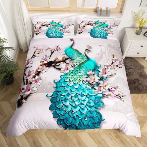 Girls Peacock Print Bed Set