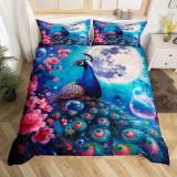 Moon Peacock Print Bed Set