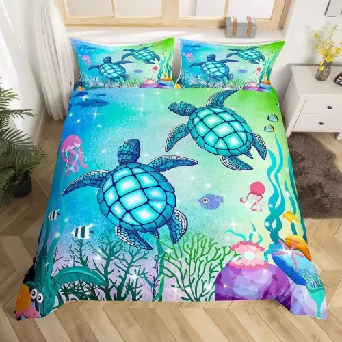Kids Cute Turtles Print Bed Set