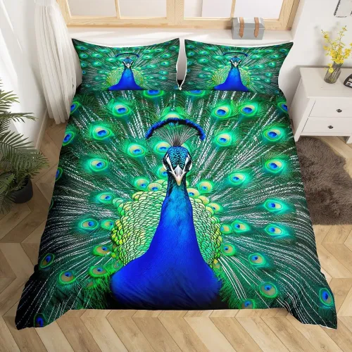 3D Peacock Print Bed Set