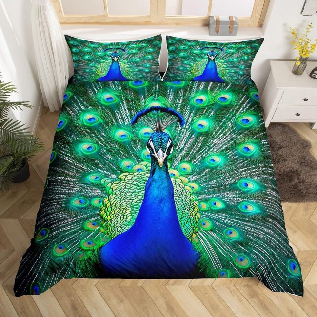 3D Peacock Print Bed Set