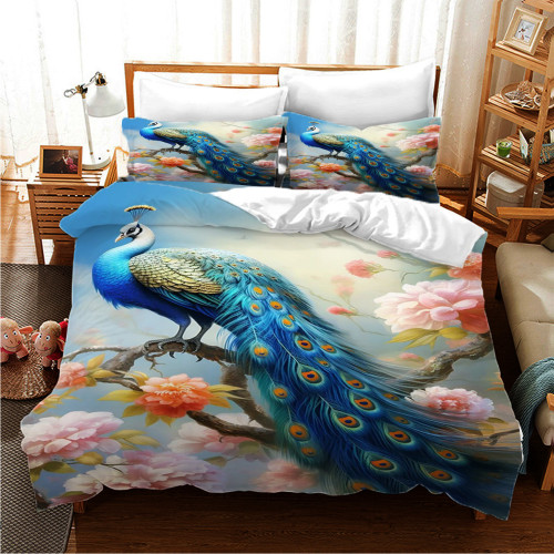 Floral Peacock Bed Set