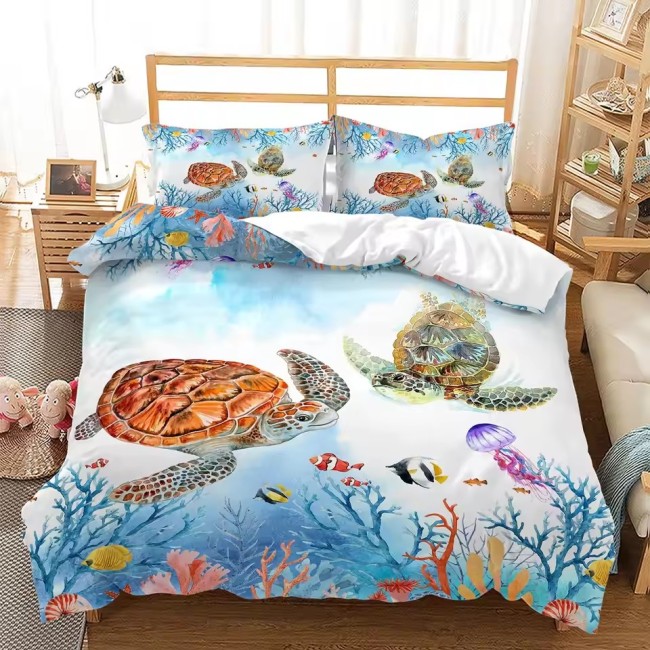 Tropical Cartoon Turtle Bed Set