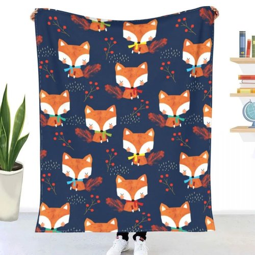 Cherry Cartoon Fox Print Blanket