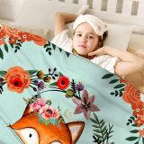 Floral Cartoon Fox Print Blanket