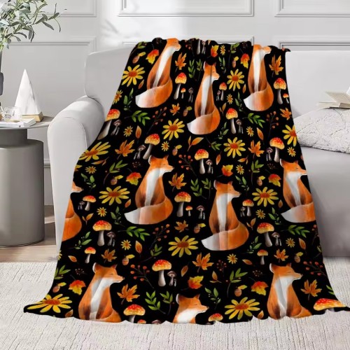 Cartoon Fox Blossoms Print Blanket