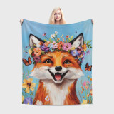 Smiling Fox Print Blanket