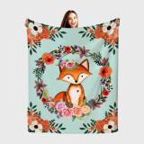 Floral Cartoon Fox Print Blanket