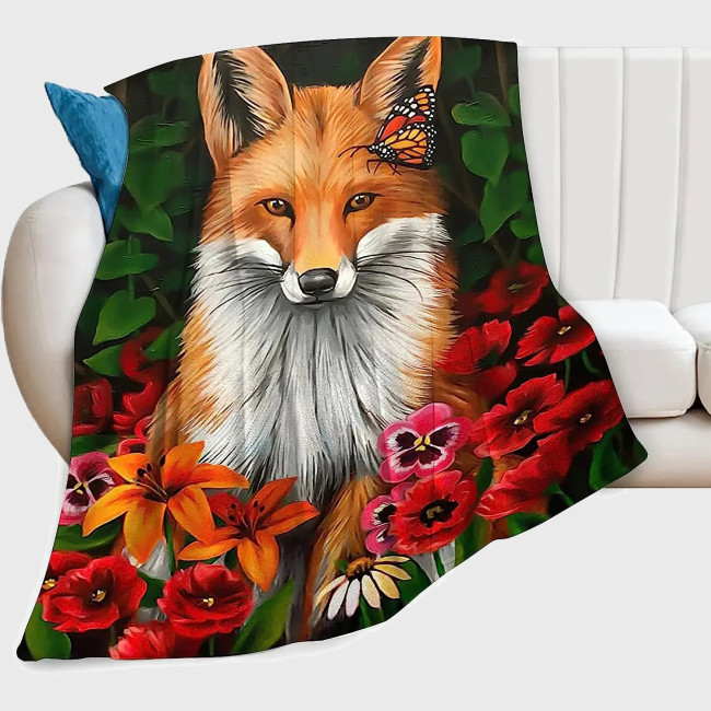Soft Floral Fox Print Blanket