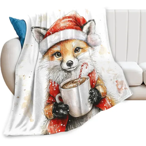 Christmas Fox Print Blanket