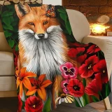 Soft Floral Fox Print Blanket