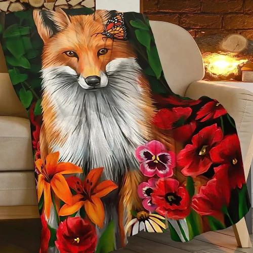 Soft Floral Fox Print Blanket