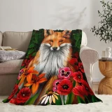 Soft Floral Fox Print Blanket