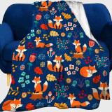 Kids Floral Cartoon Fox Blanket