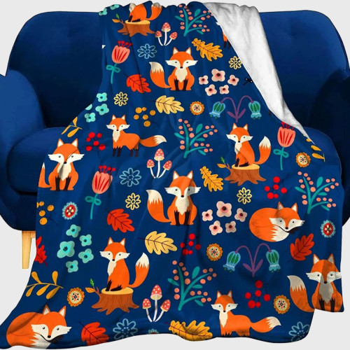Kids Floral Cartoon Fox Blanket
