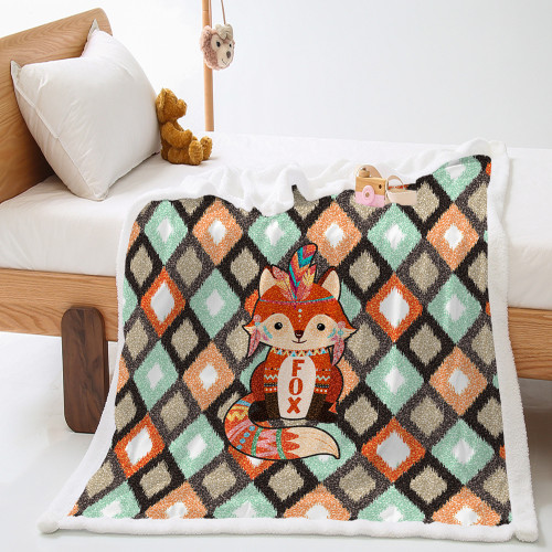 Geometric Cartoon Fox Print Blanket