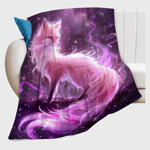 Pink Fox Print Blanket