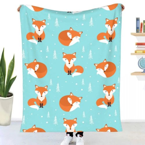 Tree Cartoon Fox Print Blanket