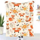 Cartoon Fox Floral Print Blanket