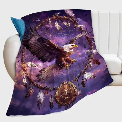 Purple Dreamcatcher Eagle Blanket
