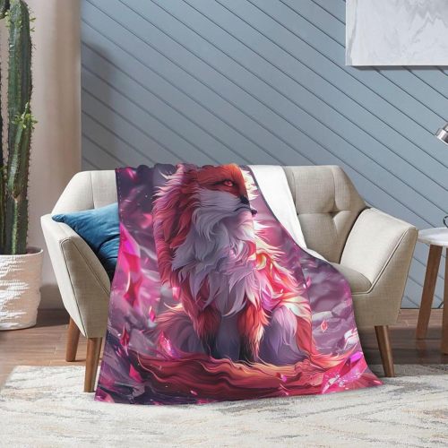 Pink Anime Fox Print Blanket