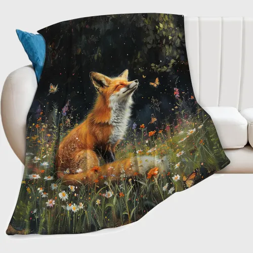 Fox Butterfly Plush Blanket