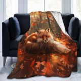Soft Leaves Fox Print Blanket