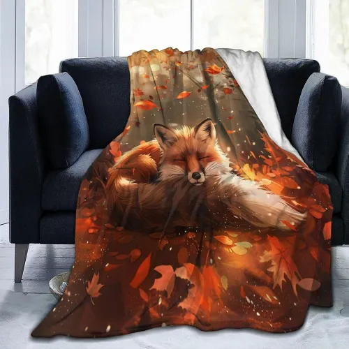 Soft Leaves Fox Print Blanket