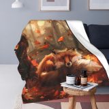 Soft Leaves Fox Print Blanket