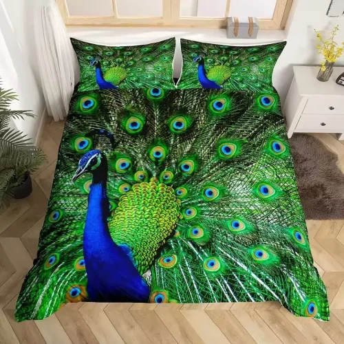 3D Peacock Print Bed Set