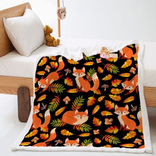 Maple Leaves Fox Plush Blanket