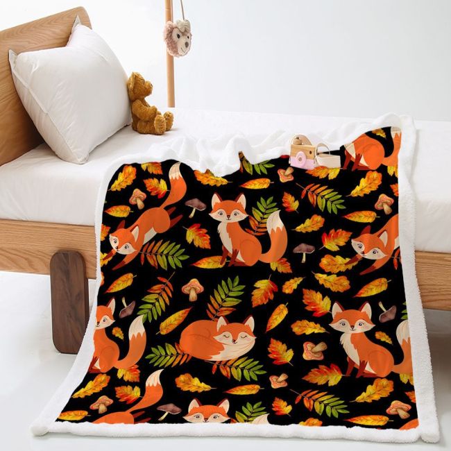 Maple Leaves Fox Plush Blanket