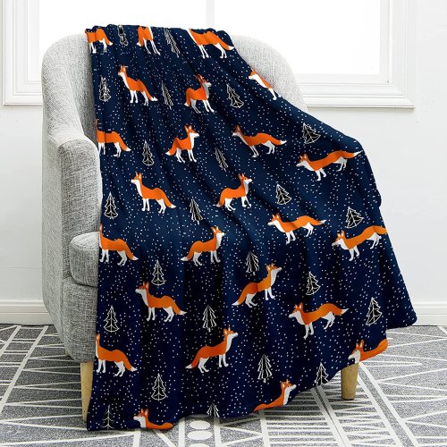 Starry Cartoon Fox Print Blanket