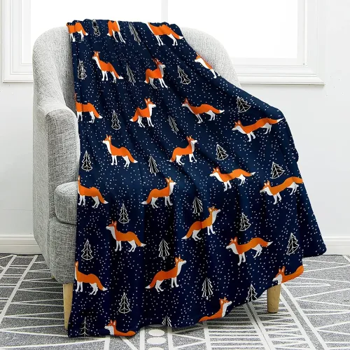 Starry Cartoon Fox Print Blanket