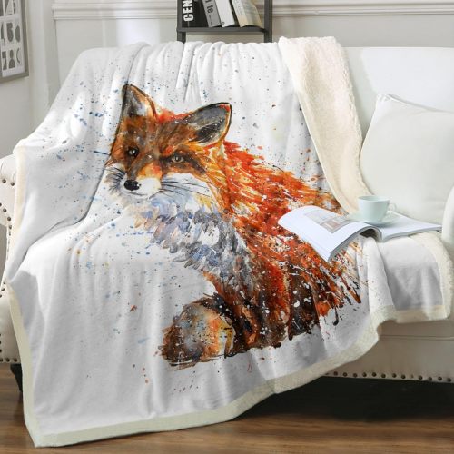 Watercolor Fox Plush Blanket