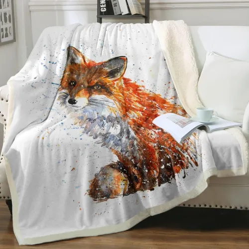 Watercolor Fox Plush Blanket