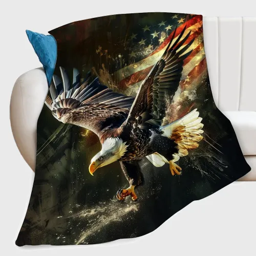 Bald Eagle Flag Flannel Blanket