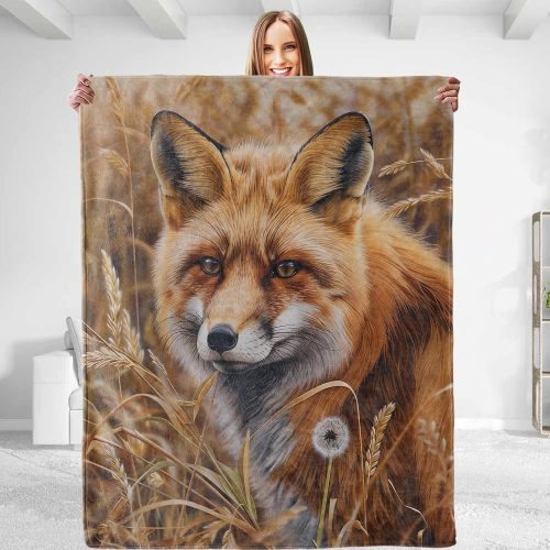Wildlife Fox Print Fleece Blanket