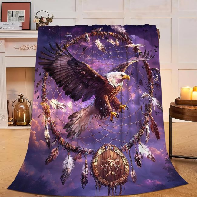 Purple Dreamcatcher Eagle Blanket