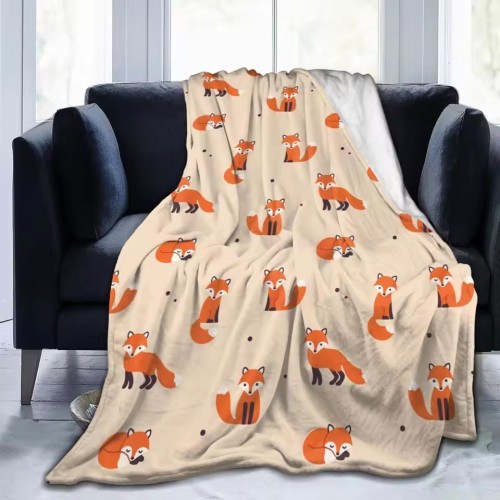 Cartoon Fuzzy Fox Print Blanket